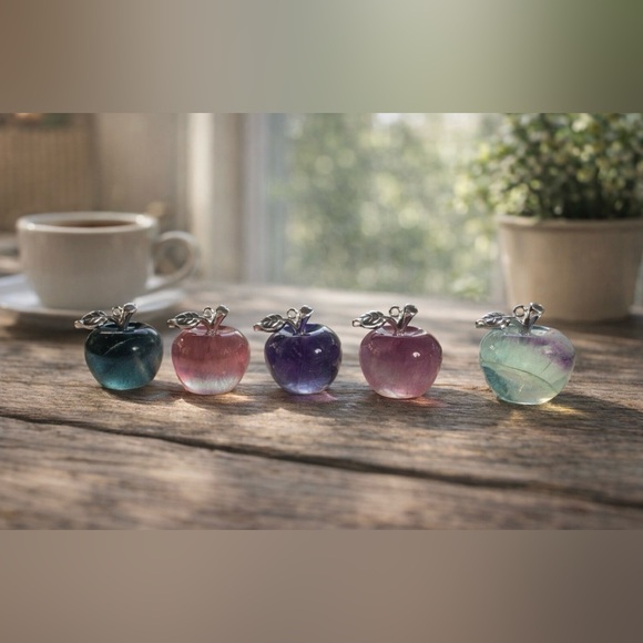 Other - Set of 5 pcs Rainbow Fluorite Crystal Mini Apple Carvings "Genius Stone"